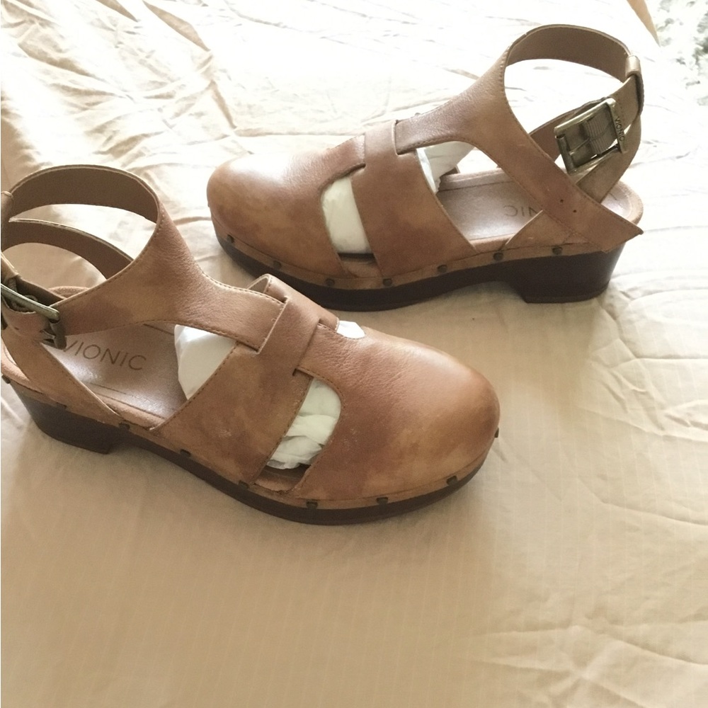 Vionic Faye Ankle Strap Clog Toffee Tan Leather NWOT - Picture 8 of 9
